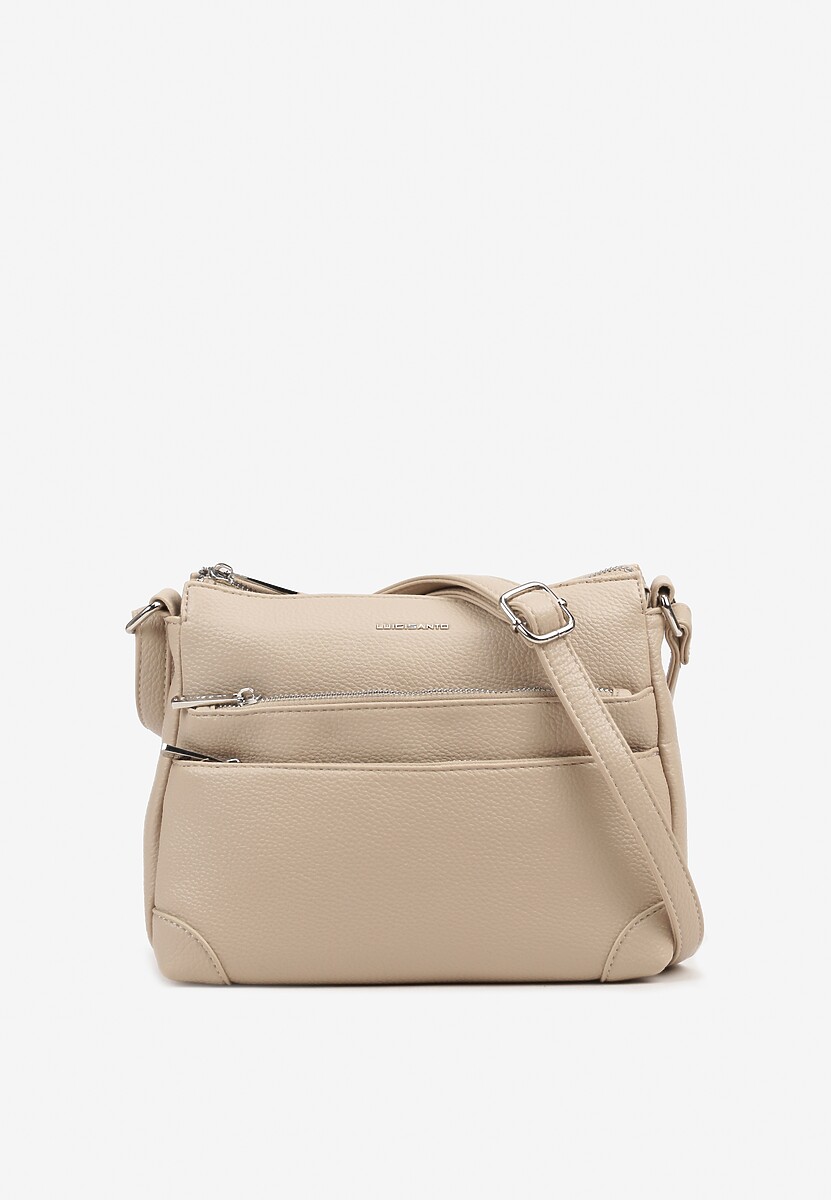 Ciemnobeżowa Torebka Listonoszka z Ozdobnymi Suwakami Sonendria