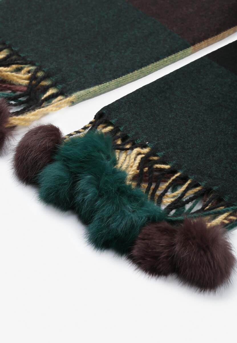 Zielony Szalik w Szeroką Kratę z Pomponami Voso