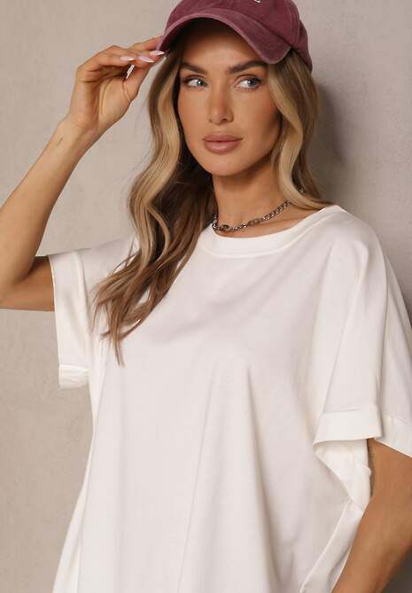 Biały T-shirt z Wiskozą o Fasonie Nietoperza Tanalitha