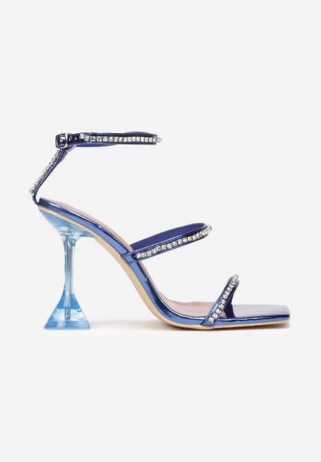 Niebieskie Sandały na Transparentnym Obcasie z Paskami z Cyrkoniami Admiral