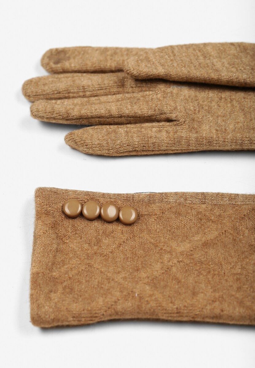 Brązowe Rękawiczki z Bawełną i Ozdobnymi Guzikami Zinnaeth