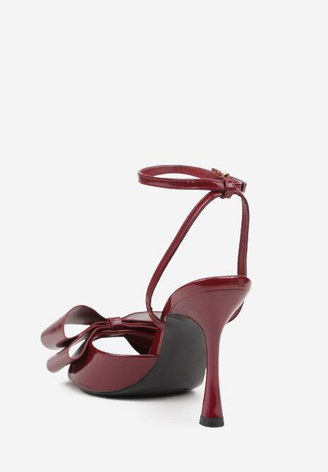 Bordowe Lakierowane Sandały z Kokardkami Orimoni