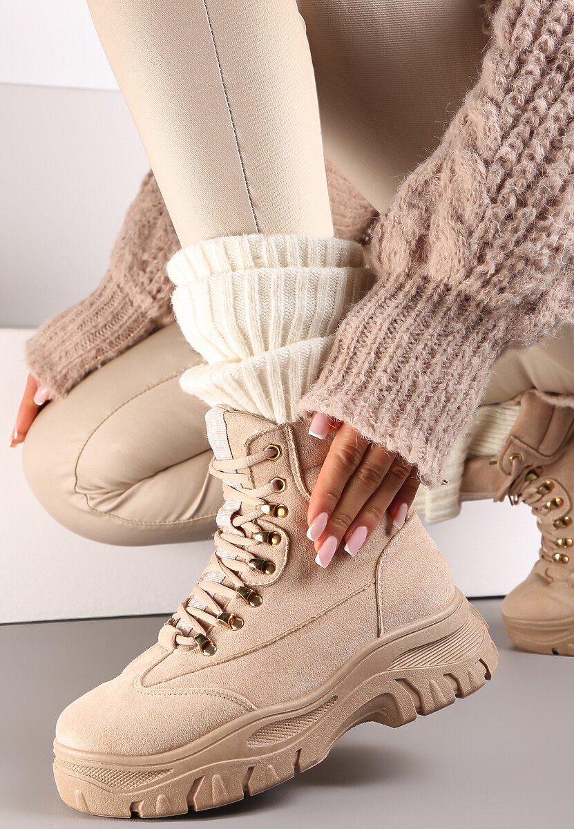 Beżowe Botki Traperki Chester