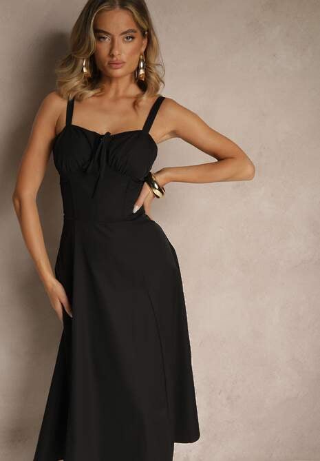 Czarna Koktajlowa Sukienka Gorsetowa Vices z Rozkloszowanym Dołem Kolinnea