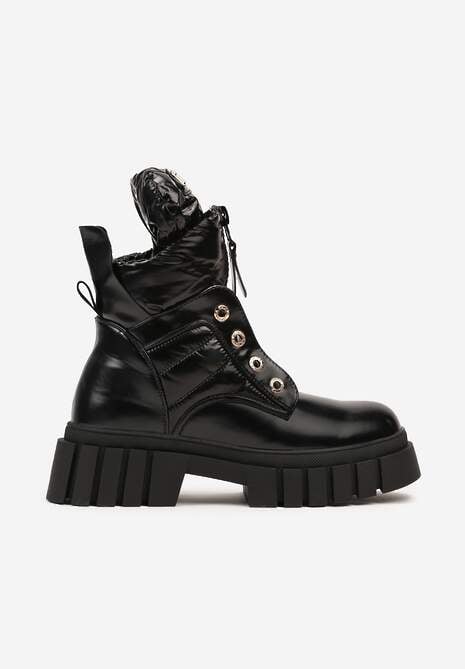 Czarne Botki na Platformie Ozdobione Pikowaniem i Tłoczoną Podeszwą Lerilisa
