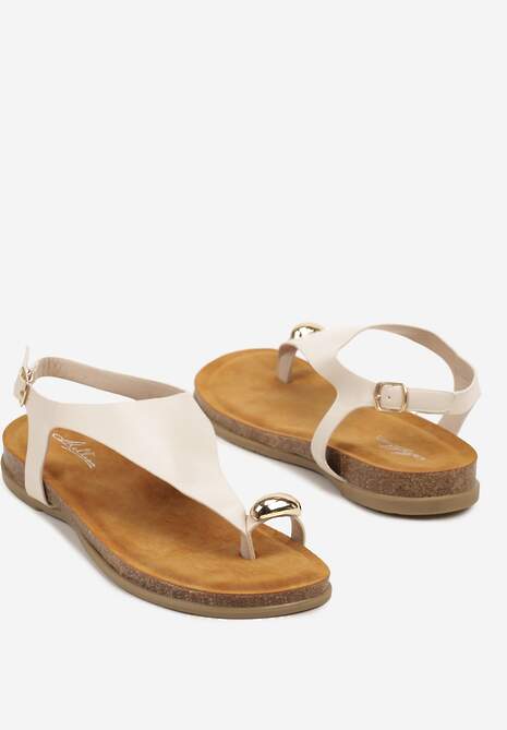 Beżowe Sandały Typu Japonki Zdobione Aplikacją Fodivana