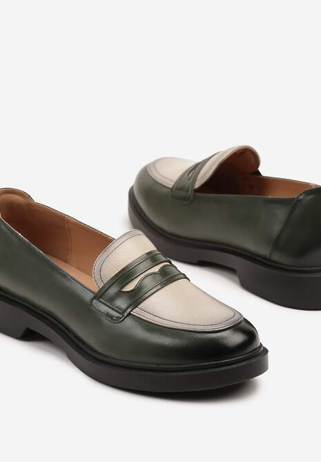 Zielone Mokasyny Lakierowane Loafersy ze Skórzaną Wkładką Reilira
