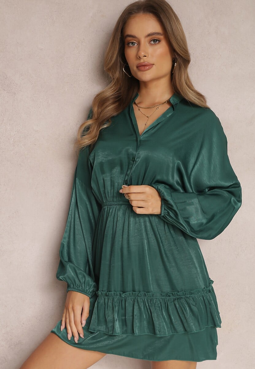 Ciemnozielona Sukienka z Falbankami Hile