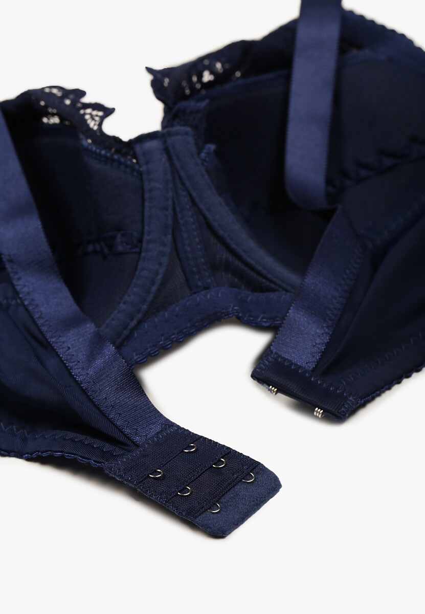 Granatowy Koronkowy Biustonosz z Ramiączkami z Regulacją Allis