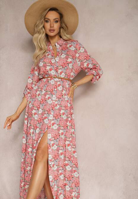 Różowo-Czerwona Sukienka Koszulowa Castorius