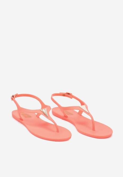 Pomarańczowe Płaskie Sandały w Stylu Japonek Zapinane na Sprzączkę z Aplikacją Abirena