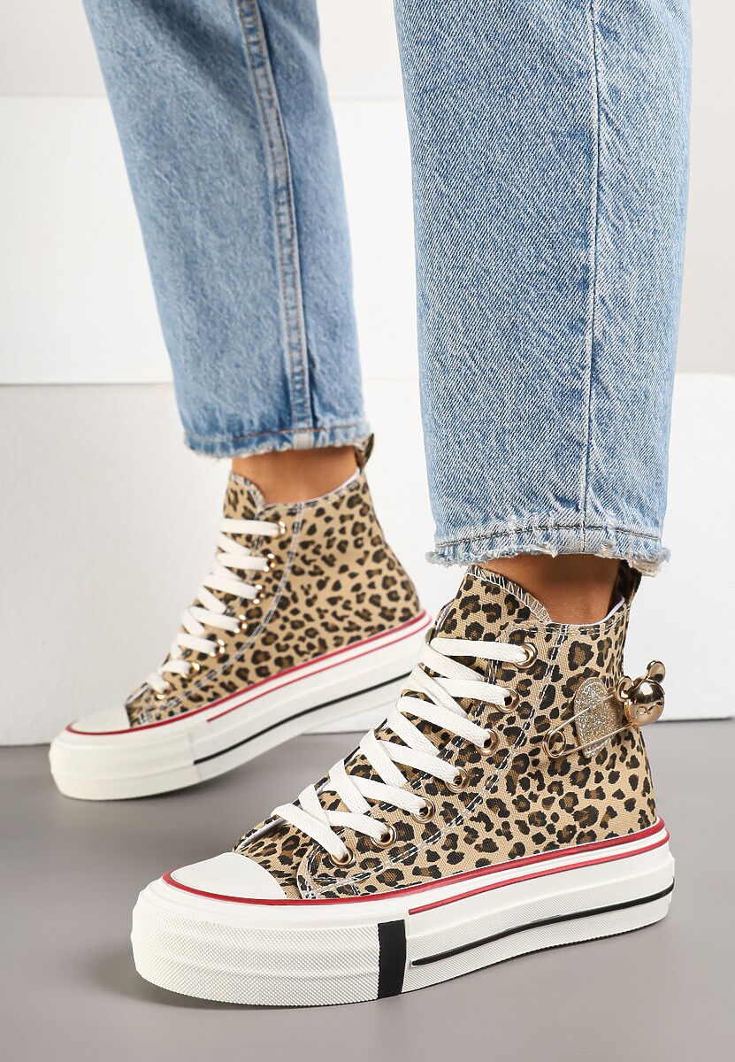 Panterkowe Trampki za Kostkę Ozdobione Aplikacją 3D Vizana