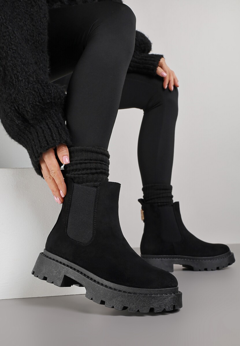 Ciemnobeżowe Botki na Grubej Podeszwie za Kostkę Verithra