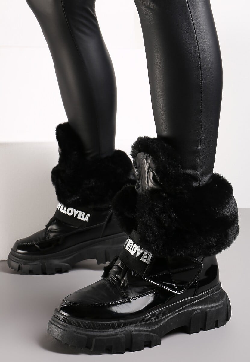 Czarne Śniegowce z Wywijaną Futrzaną Cholewką Fylie