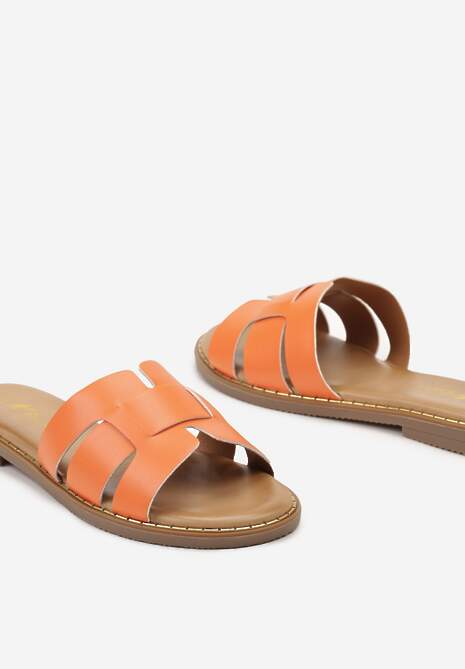Pomarańczowe Klapki z Paskiem z Wycięciami o Metalicznym Połysku Madline