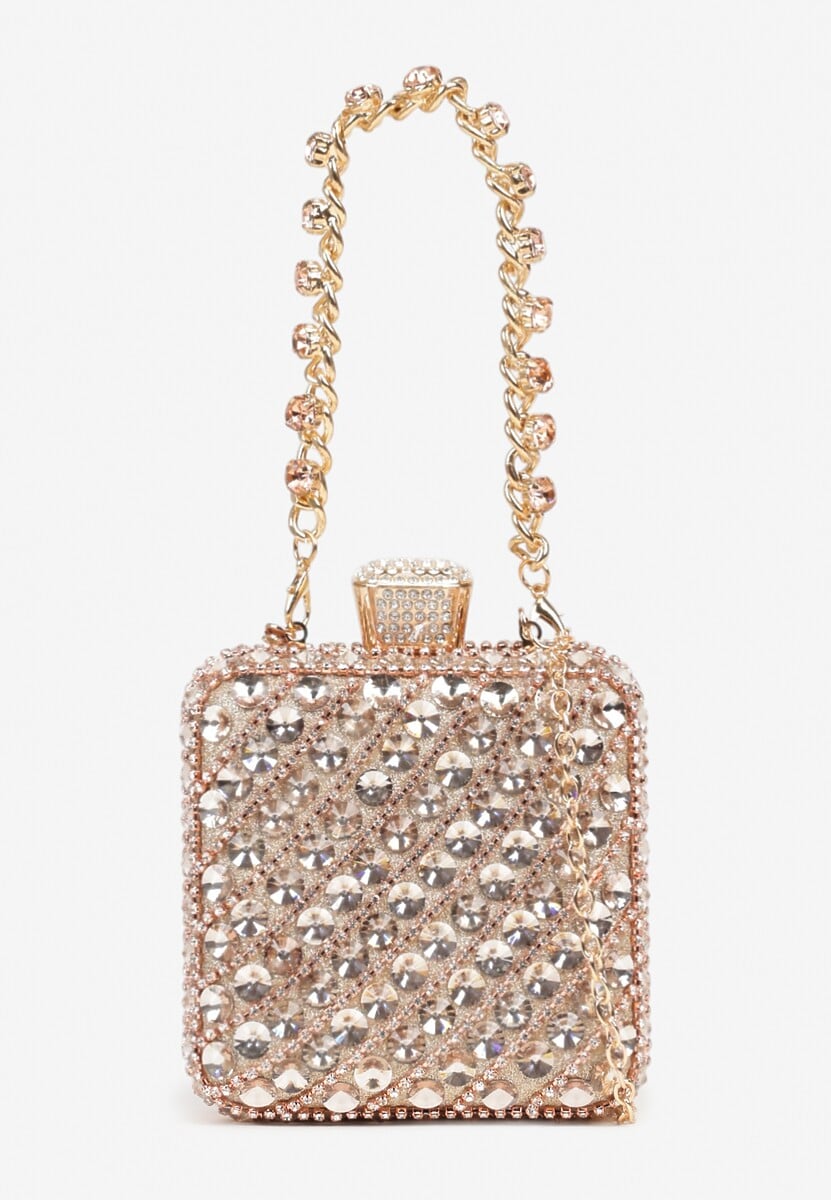 Szampańska Torebka Kopertówka Vices z Odpinanym Łańcuszkiem Zdobiona Cyrkoniami Fesollia