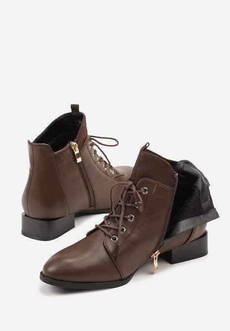 Brązowe Botki Trzewiki Vices Ozdobione Przeszyciami Vamine
