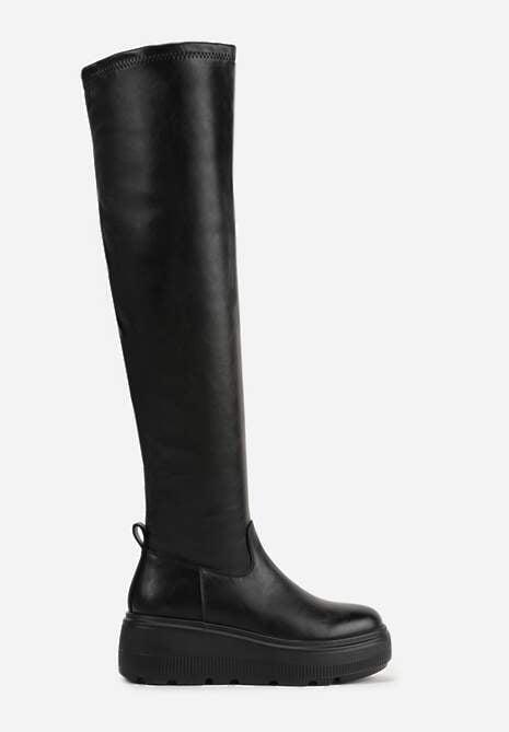 Czarne Kozaki na Platformie w Stylu Tech Gothic Anandria