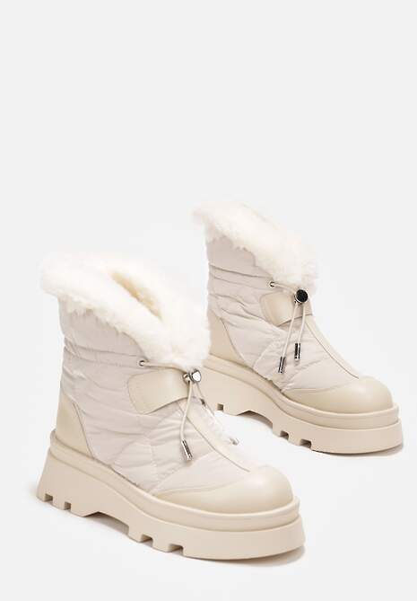 Beżowe Śniegowce z Futerkiem na Grubej Podeszwie ze Ściągaczem Azelma