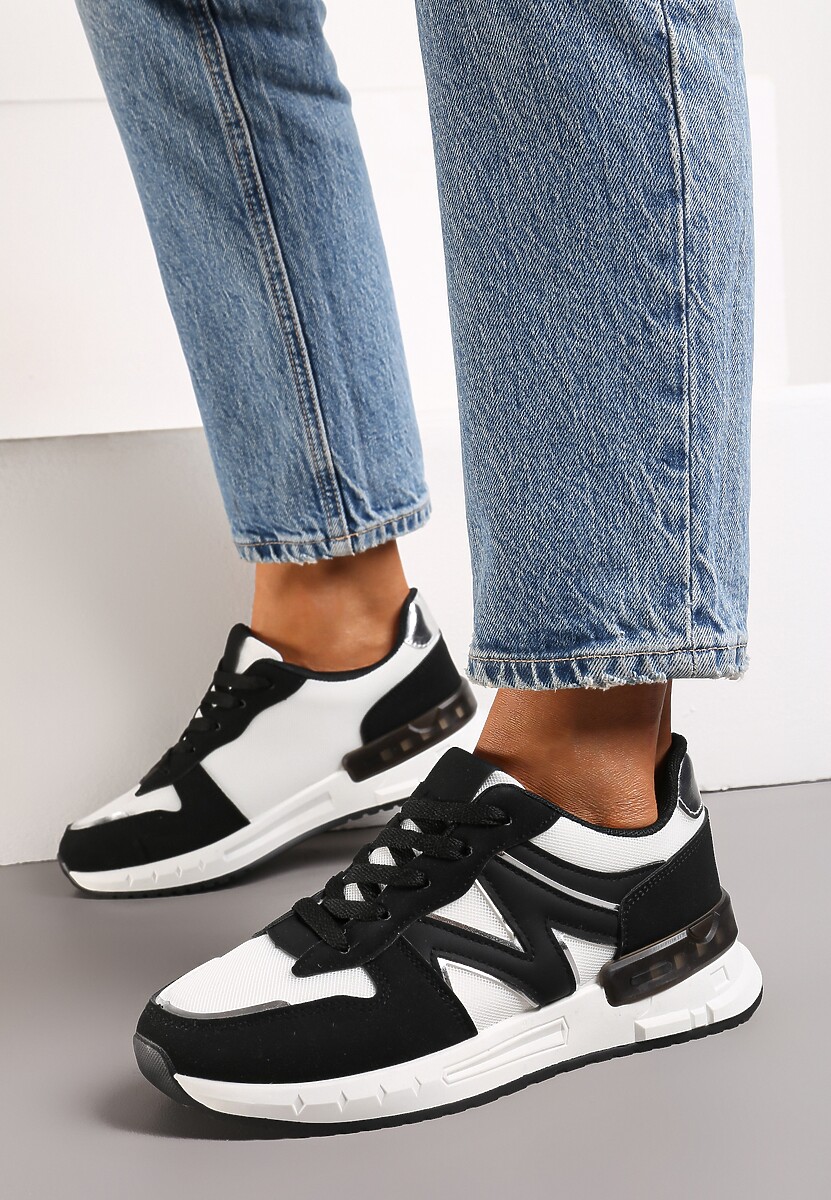 Czarno-Białe Sneakersy z Klasycznym Sznurowaniem i Wstawkami z Siateczki Veloraa