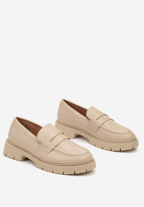Beżowe Mokasyny na Platformie Ozdobione Paskiem Ilabine