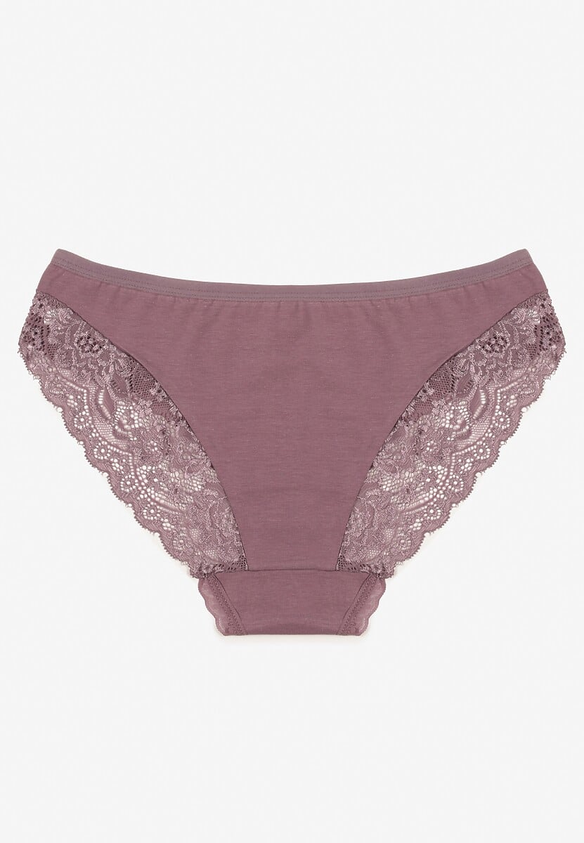 Fioletowe Majtki Figi z Koronkowymi Wstawkami Amiora