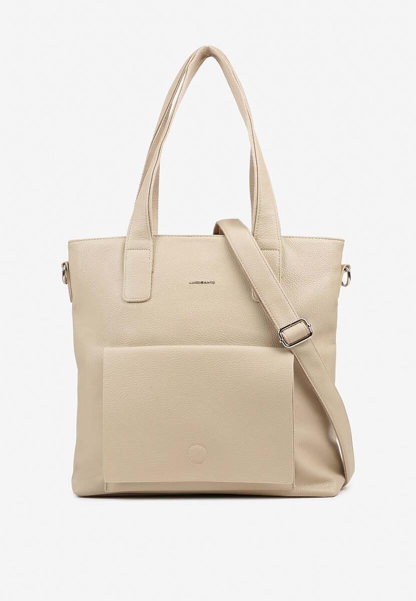 Beżowa Torebka Shopperka z Kieszonką z Klapą Mallosea