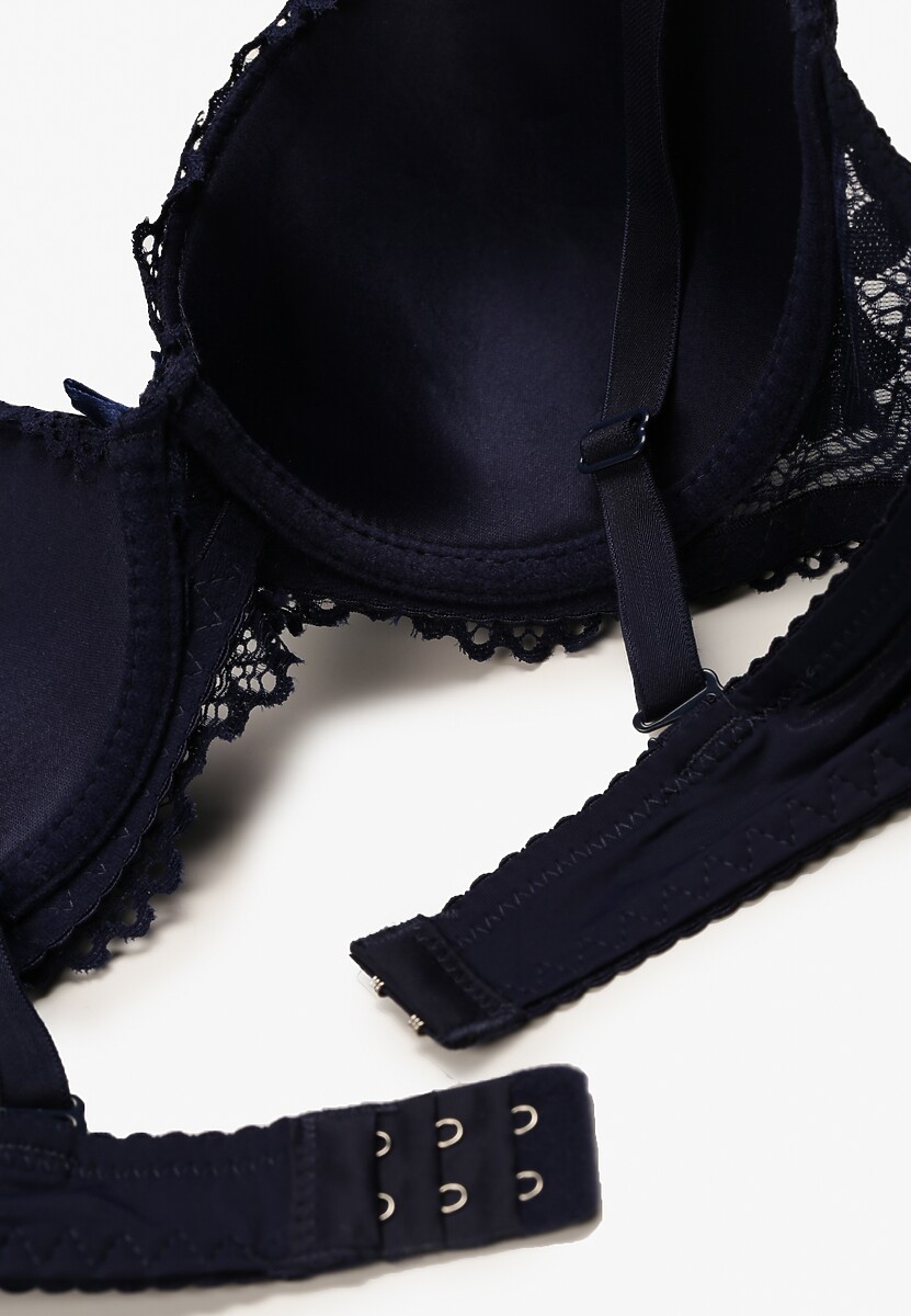 Granatowy Biustonosz Full Cup z Subtelną Koronką i Małą Kokardką Pisalia