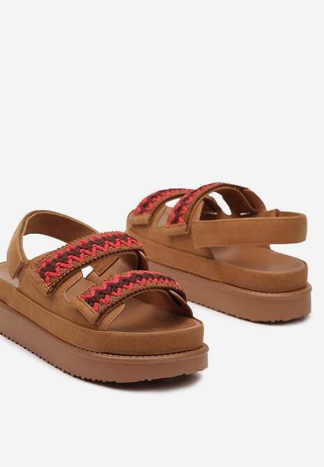 Brązowe Sandały na Platformie Zapinane na Rzepy Nleira