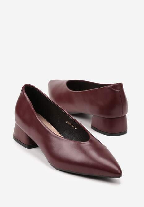 Bordowe Czółenka na Słupku Vices ze Skórzaną Wkładką Alinire