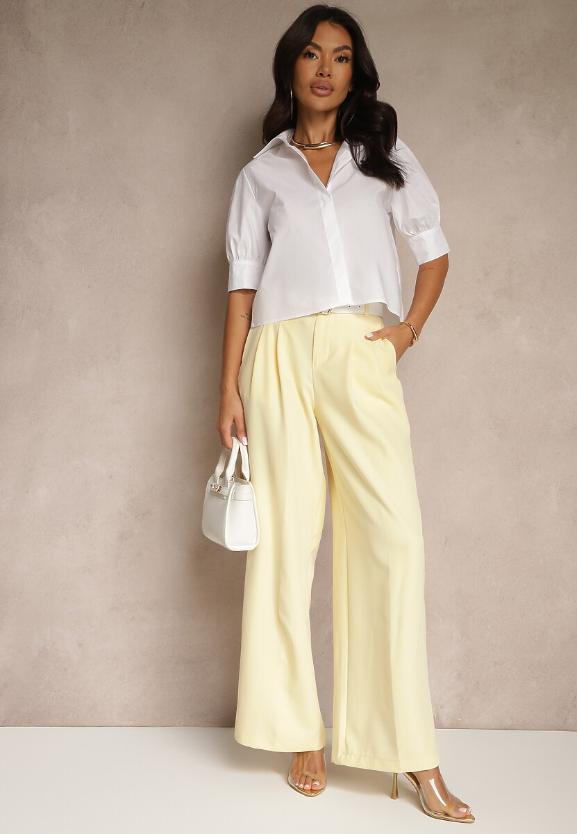 Biała Koszula z Bawełny z Bufiastymi Rękawami Silanira