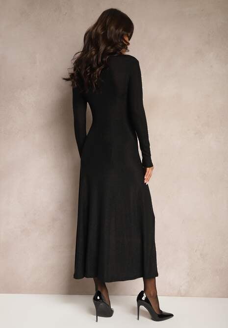 Czarna Elegancka Sukienka z Wiskozą i Brokatem Werista