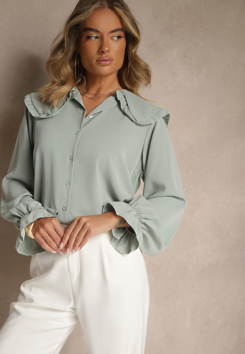 Biała Koszula Ozdobiona Falbankami i Kołnierzykiem Evirana