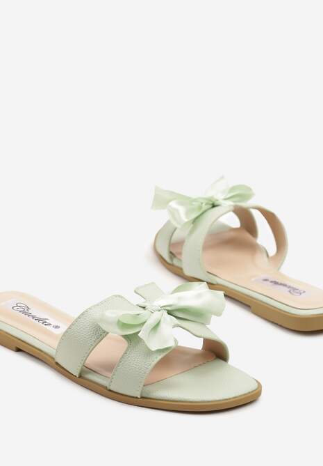 Jasnozielone Klapki Ozdobione Kokardą i Wycięciami Nilirelle