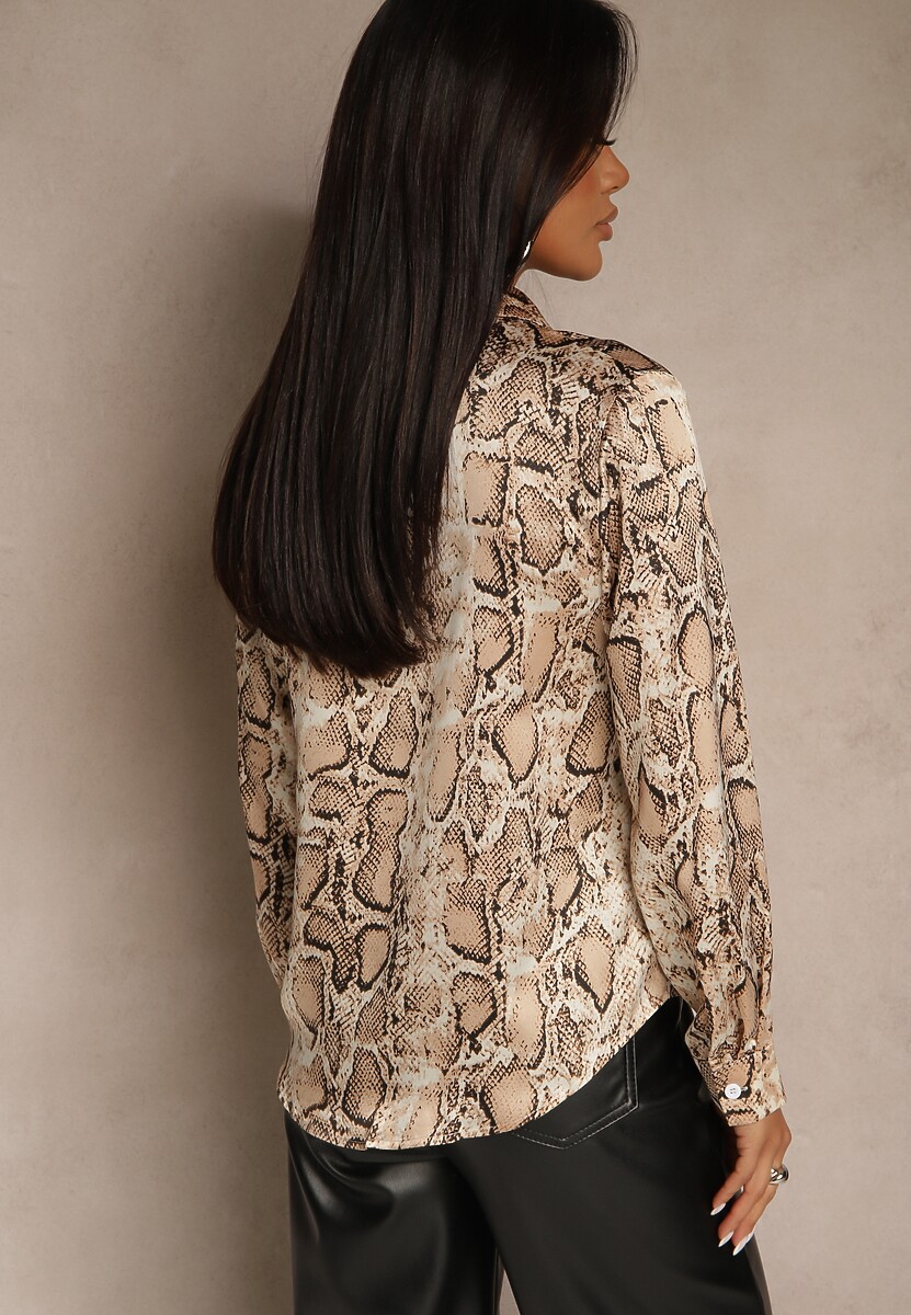 Brązowa Koszula Vices z Satynowej Tkaniny w Wężowy Print Resmina