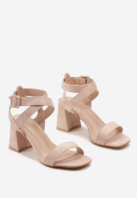 Różowe Casualowe Sandały na Słupku Zapinane na Sprzączkę Lilalana