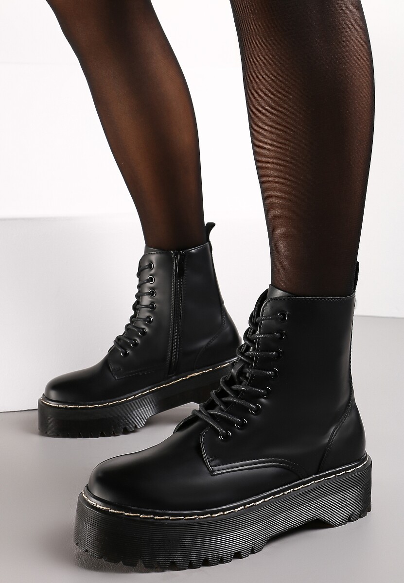 Czarne Botki na Platformie w Stylu Workerów Marixana
