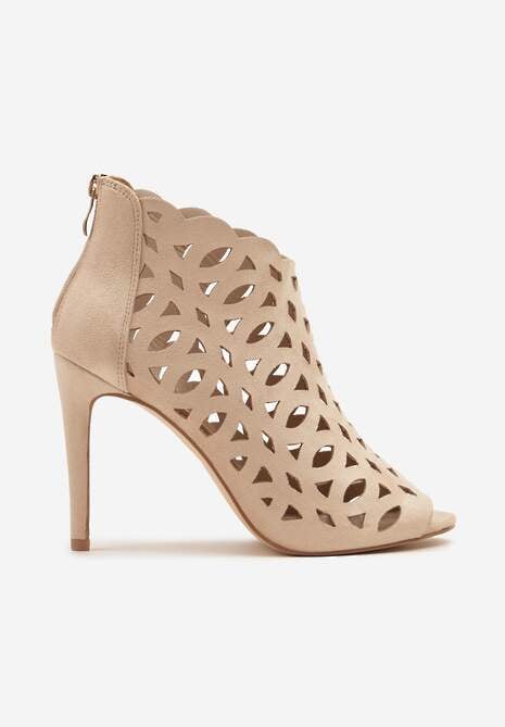 Beżowe Ażurowe Sandały Botki Vices na Szpilce Natessae