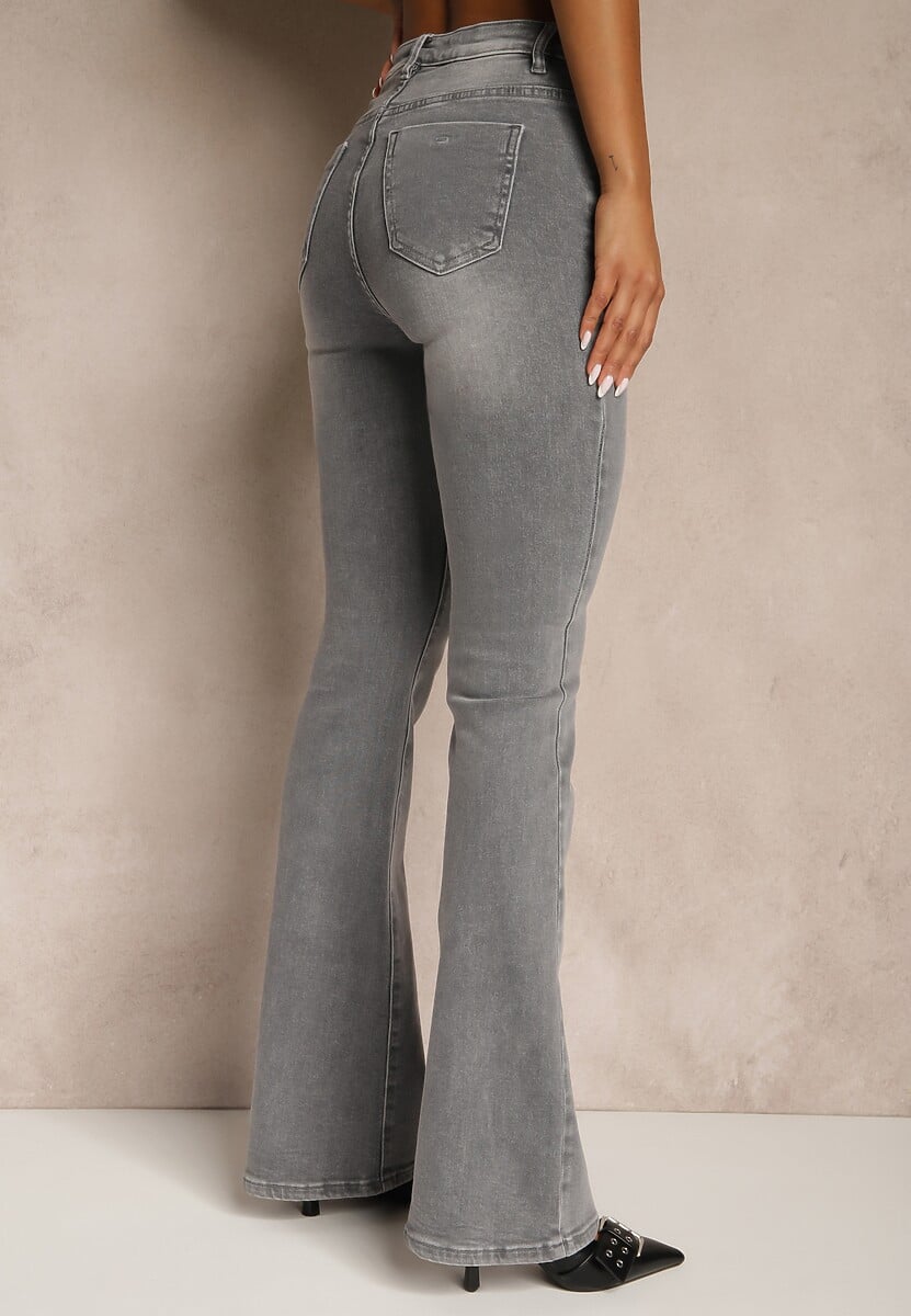 Szare Jeansy High Waist o Kroju Flare Talasena