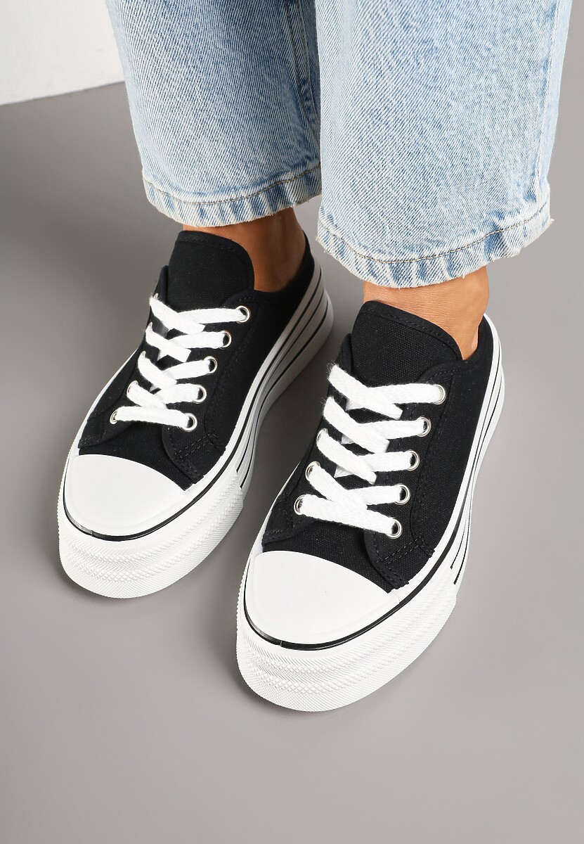 Czarne Trampki z Niską Cholewką na Podwójnej Podeszwie Lenisna