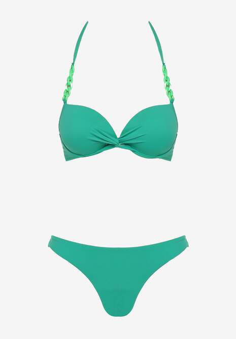 Zielone Bikini z Usztywnianym Biustonoszem Wykończonym Łańcuszkiem z Elastycznymi Majtkami Mamarie
