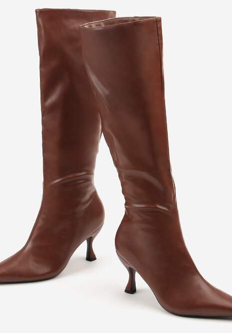 Brązowe Marszczone Kozaki Vices na Obcasie Typu Kaczuszka Miomadia