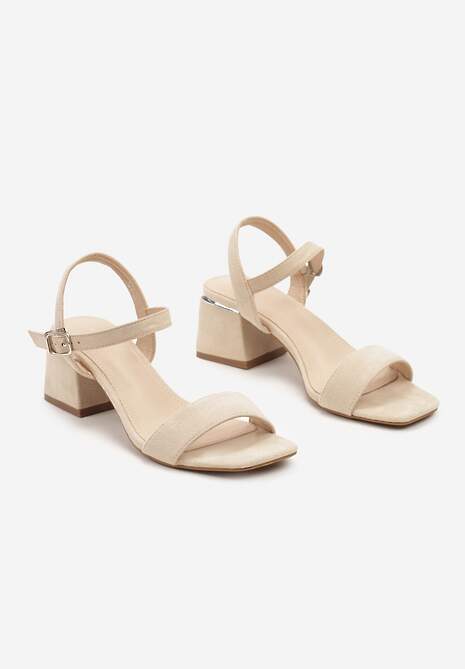 Beżowe Sandały z Wyściółką z Ekoskóry na Słupku z Zapięciem na Sprzączkę Maloella