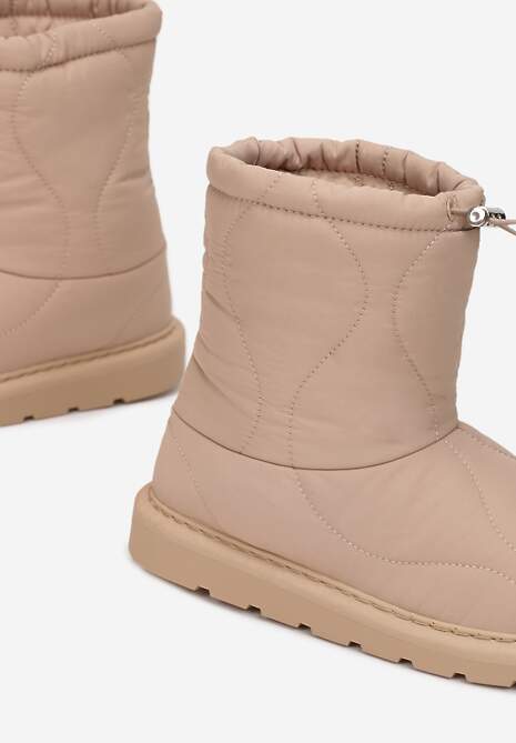 Ciemnobeżowe Ocieplane Śniegowce z Protektorem z Pikowanego Materiału Siani