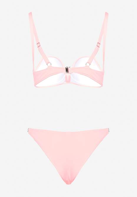 Jasnoróżowe Bikini z Cyrkoniami i Regulowanymi Ramiączkami Tloen