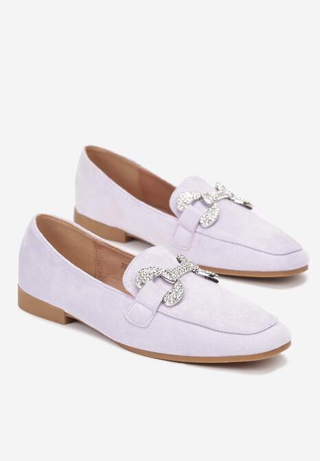Fioletowe Mokasyny z Cholewką przed Kostkę z Ozdobą z Cyrkonii Meher
