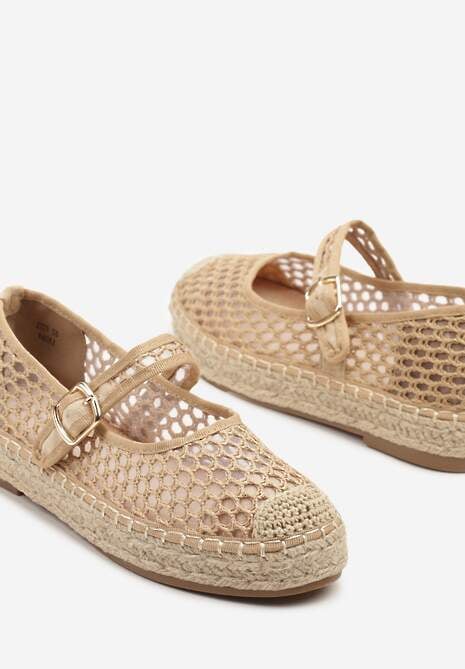 Beżowe Siateczkowe Espadryle na Podeszwie z Juty Zapinane na Sprzączkę Geniffia