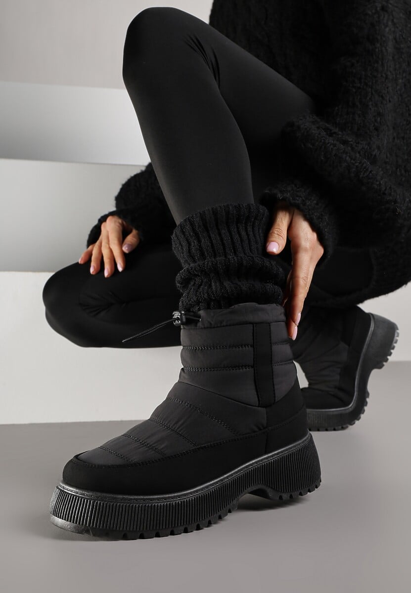 Beżowe Pikowane Śniegowce ze Ściągaczem Monivella