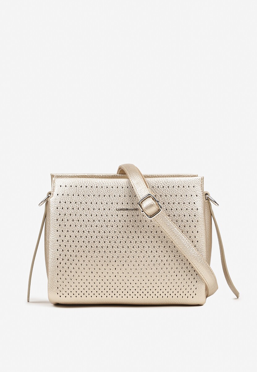 Złota Wieczorowa Torebka Listonoszka z Metaliczną Aplikacją Idarela