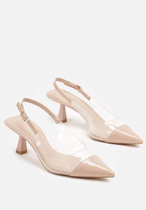 Beżowe Transparentne Lakierowane Sandały na Kaczuszce Nalathen